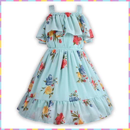 Girls Floral Print Fit and Flare Frock Dress
