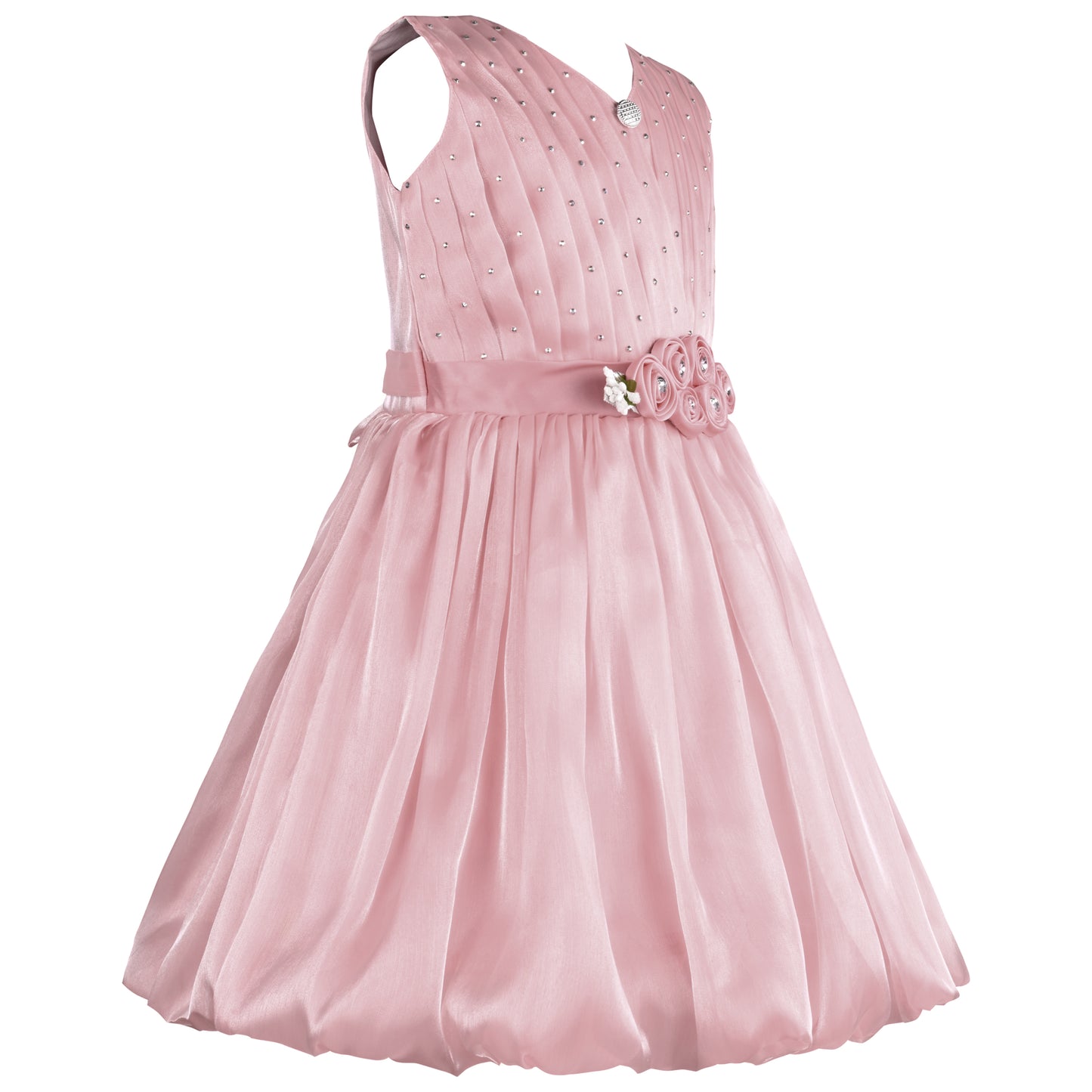 Girls Solid Pleated Sleeveless A-Line Frock Dress