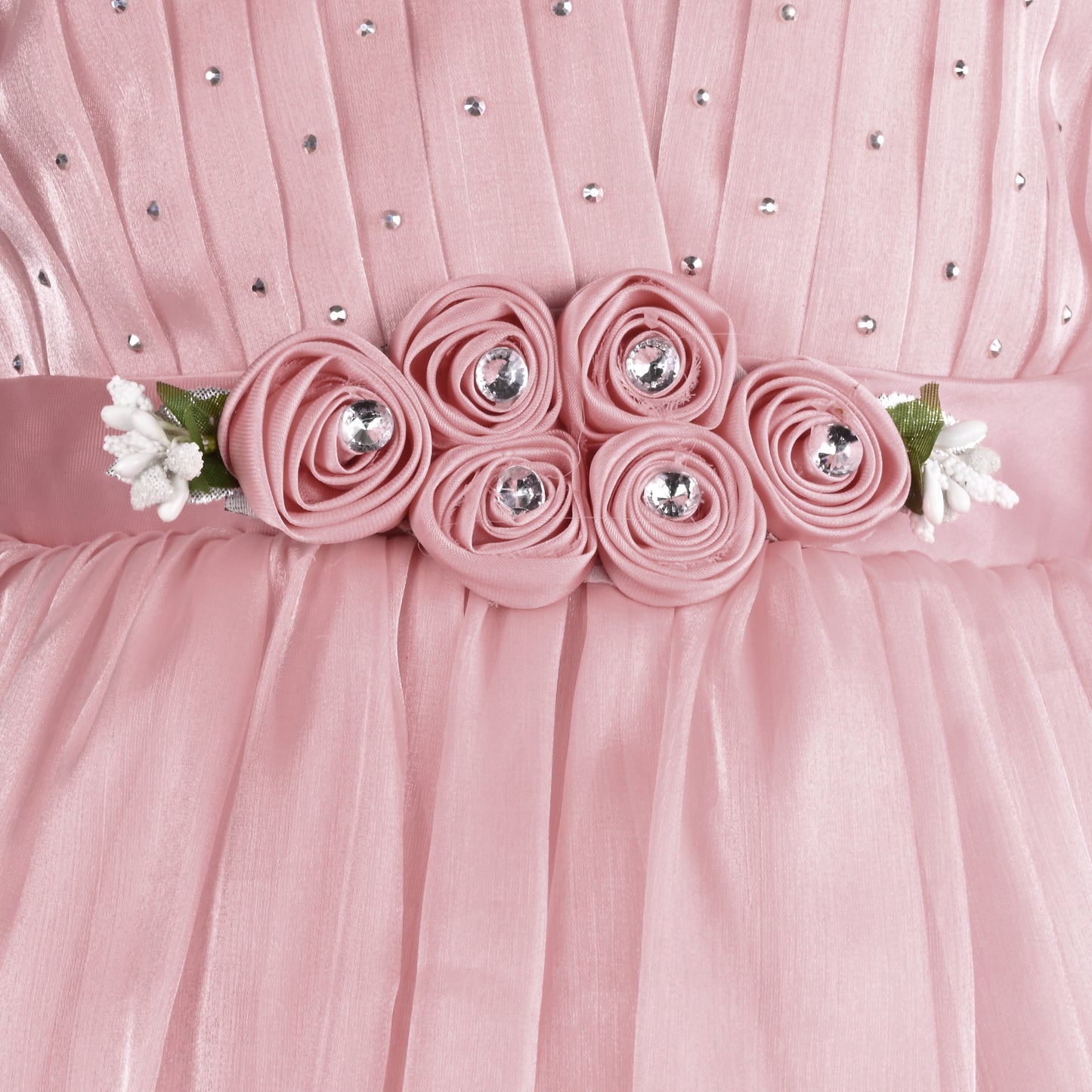 Girls Solid Pleated Sleeveless A-Line Frock Dress