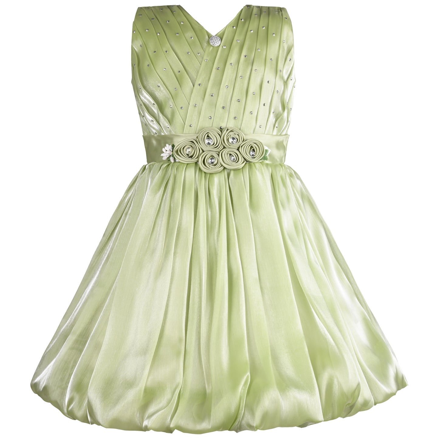 Girls Solid Pleated Sleeveless A-Line Frock Dress