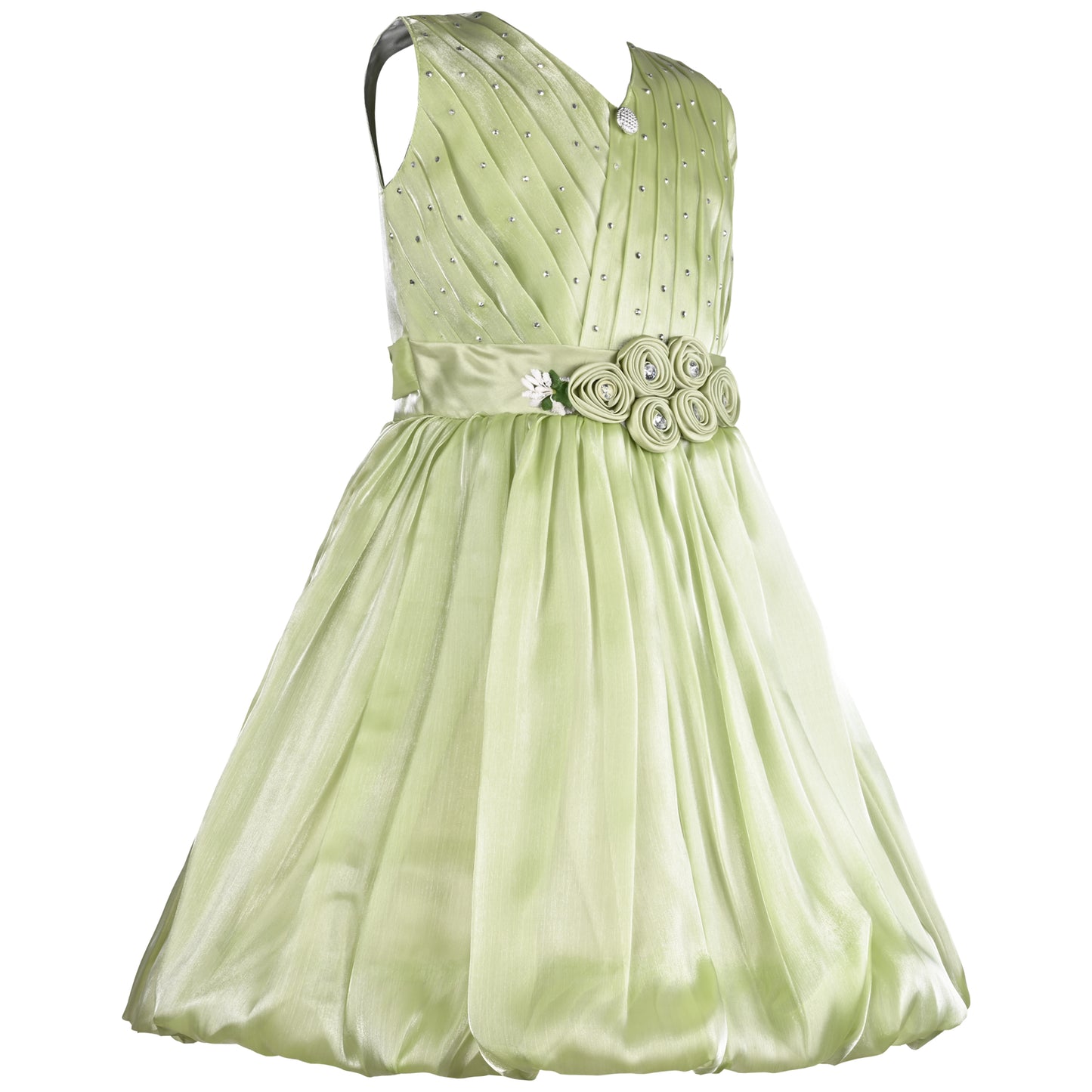 Girls Solid Pleated Sleeveless A-Line Frock Dress