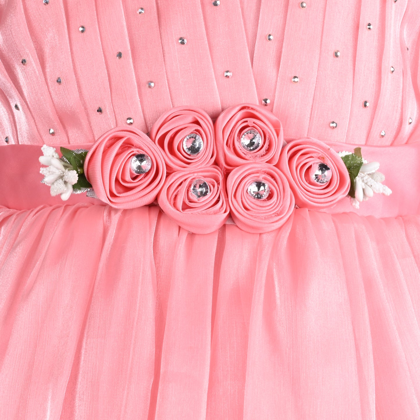Girls Solid Pleated Sleeveless A-Line Frock Dress