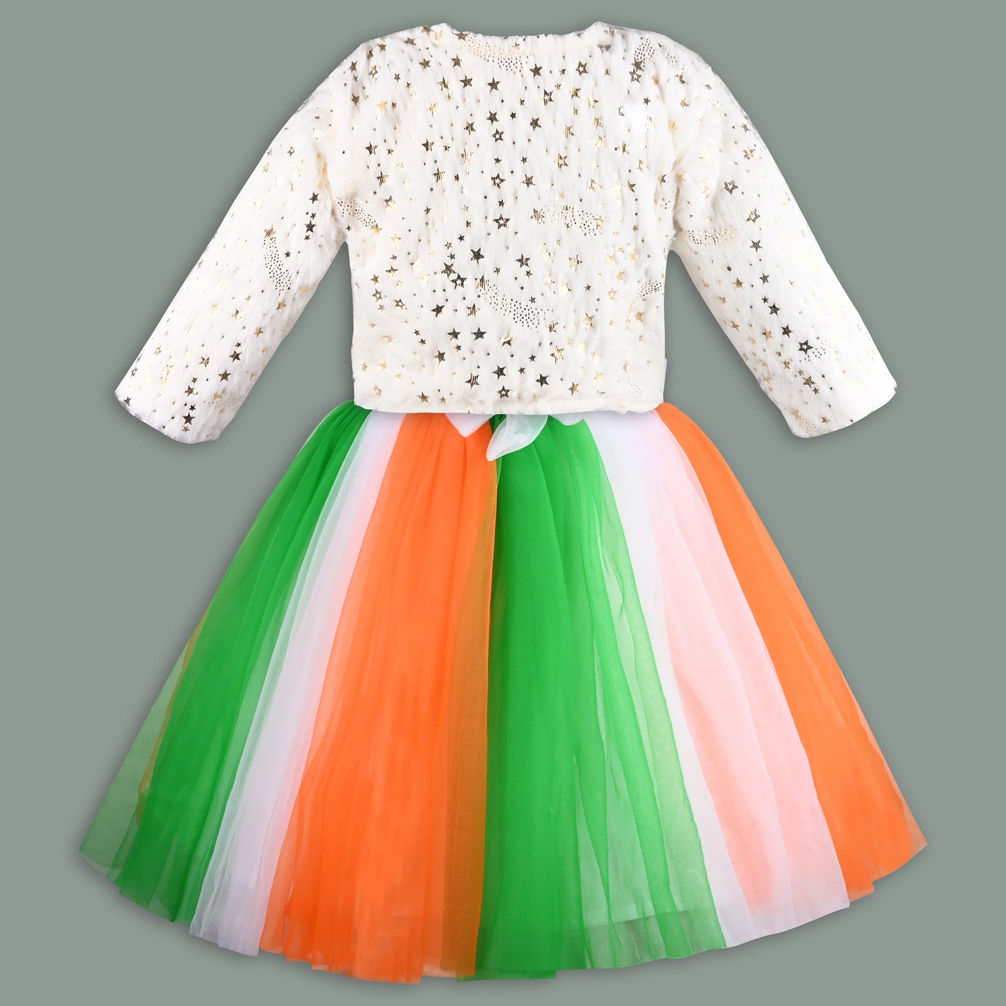 Girls Tri-Color Pleated Dress With Jacket