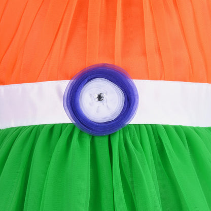 Girls Tri-Color Flared Net Dress With Jacket