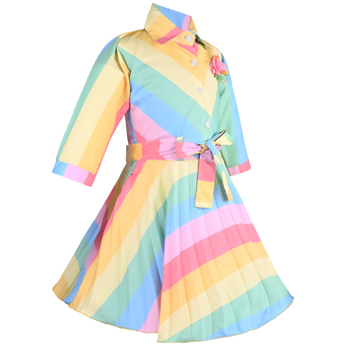 Girls Solid Full Sleeve Fit and Flare Frock Dress