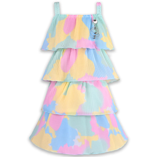 Girls Solid Sleeveless Square Neck Fit and Flare Dress