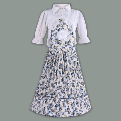 Girls Floral Print Tiered Dress with Shirt Top
