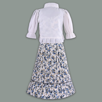 Girls Floral Print Tiered Dress with Shirt Top