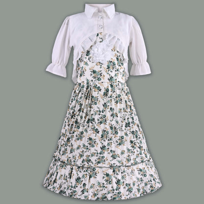 Girls Floral Print Tiered Dress with Shirt Top
