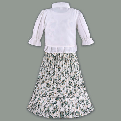 Girls Floral Print Tiered Dress with Shirt Top
