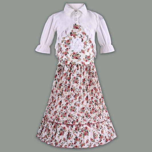 Girls Floral Print Tiered Dress with Shirt Top