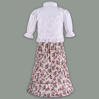 Girls Floral Print Tiered Dress with Shirt Top