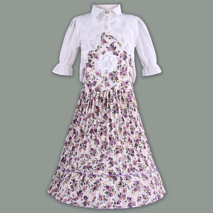 Girls Floral Print Tiered Dress with Shirt Top