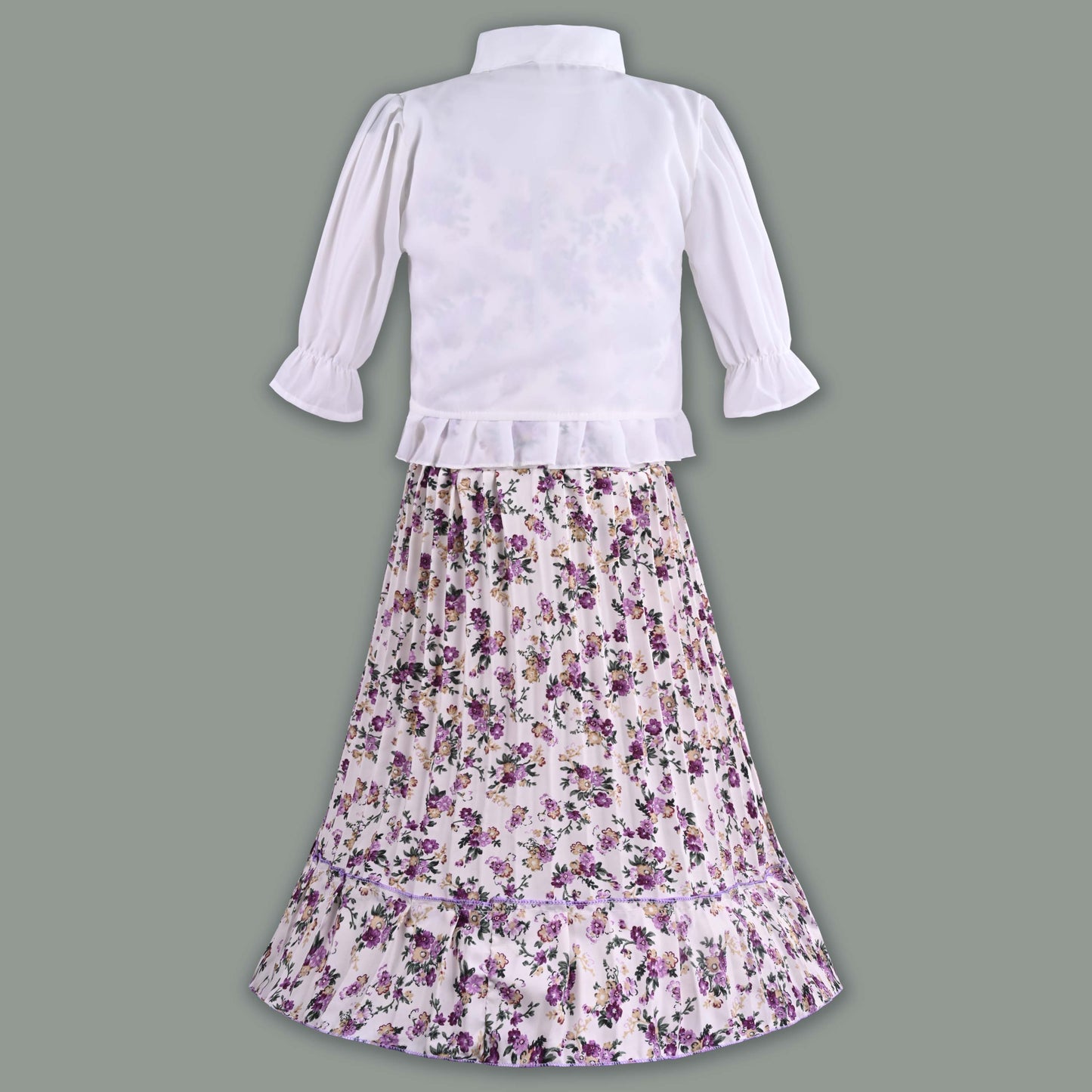 Girls Floral Print Tiered Dress with Shirt Top