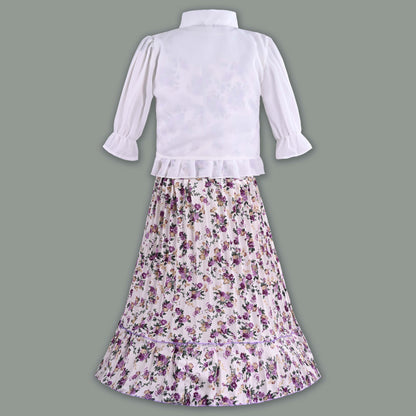 Girls Floral Print Tiered Dress with Shirt Top