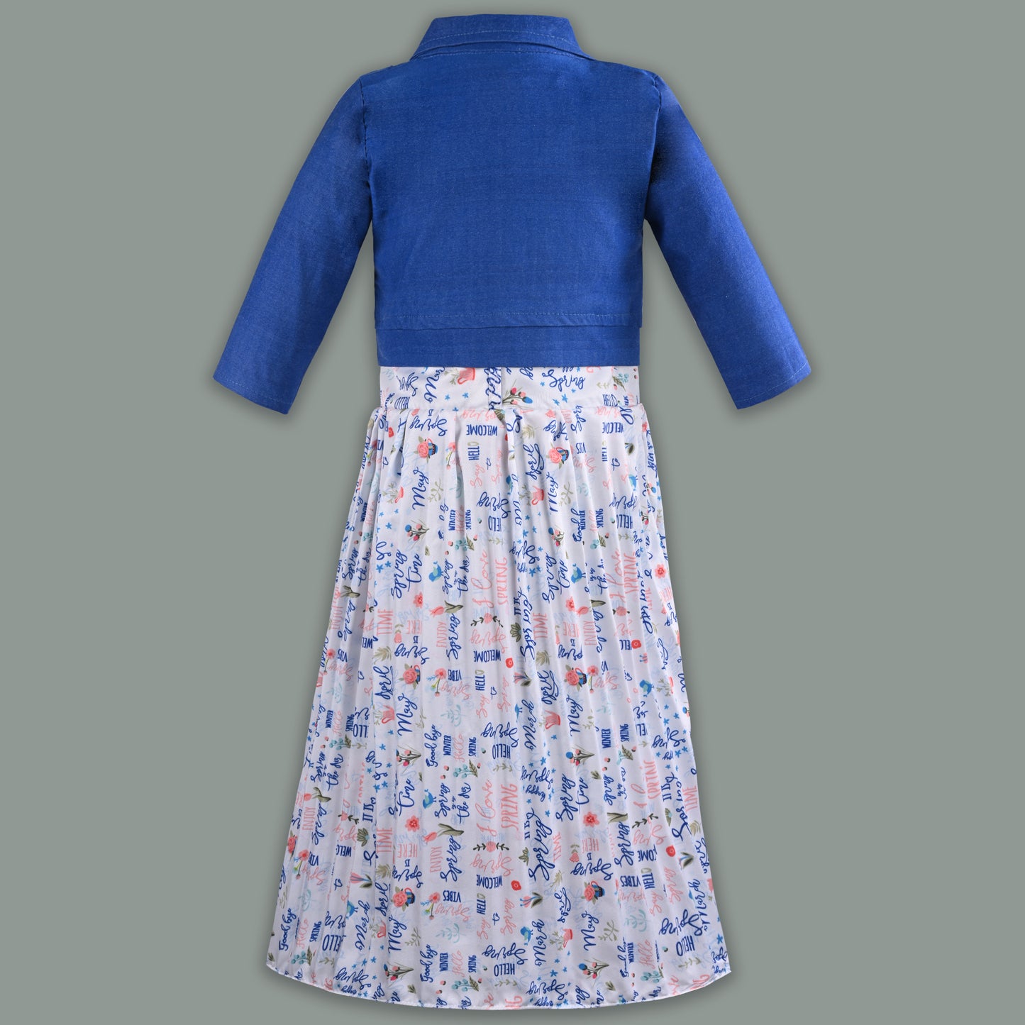 Girls Floral Print Flared Casual Dress with Jacket
