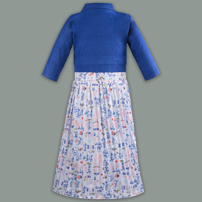 Girls Floral Print Flared Casual Dress with Jacket