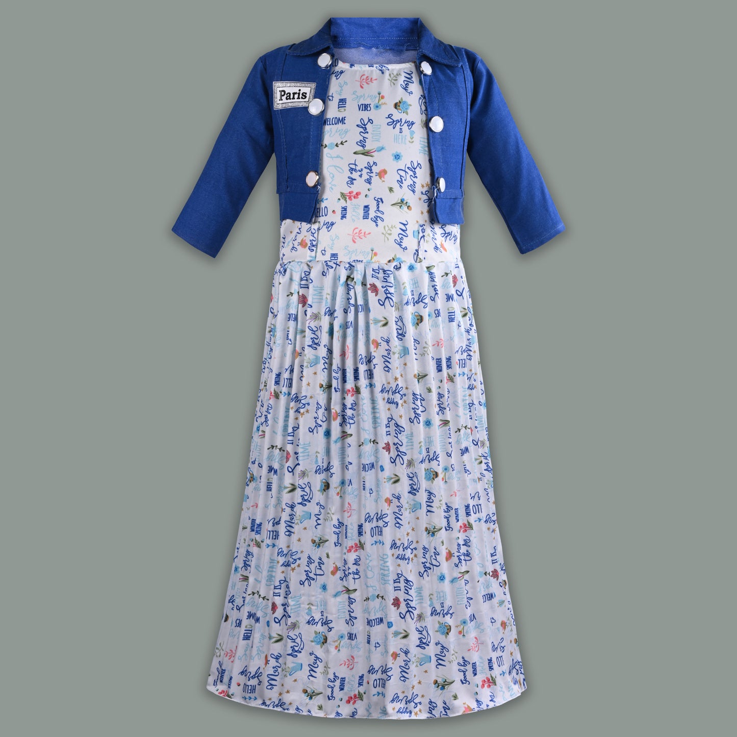Girls Floral Print Flared Casual Dress with Jacket