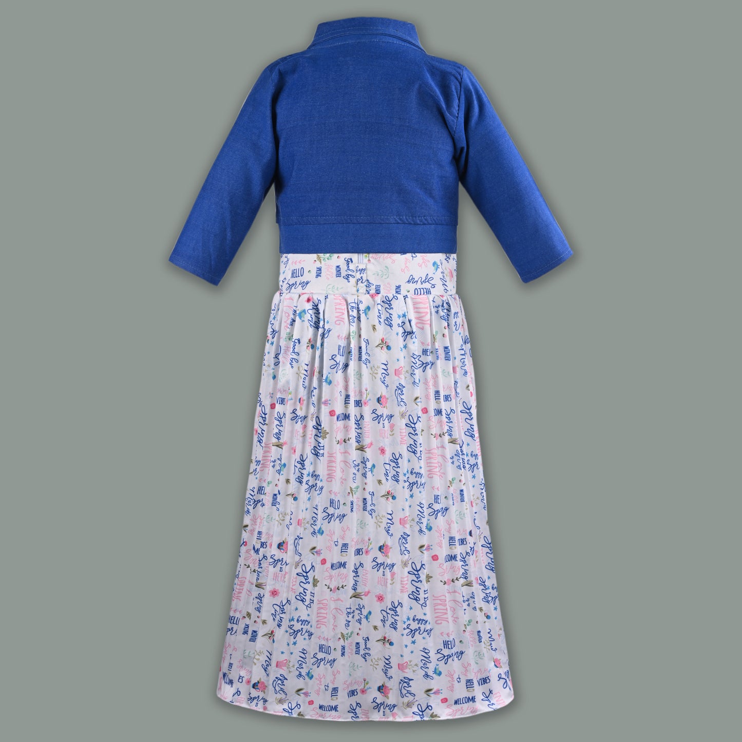 Girls Floral Print Flared Casual Dress with Jacket