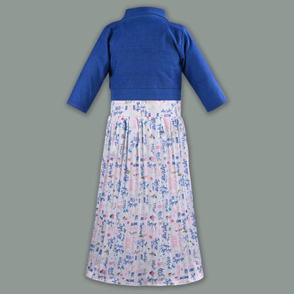 Girls Floral Print Flared Casual Dress with Jacket