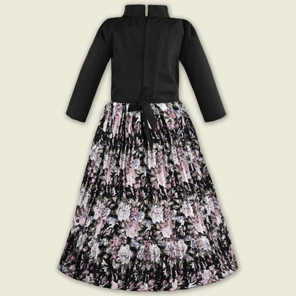 Girls Floral Print Satin Collared Casual Dress fe3444