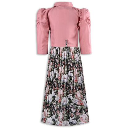 Girls Floral Print Satin Collared Casual Dress fe3444