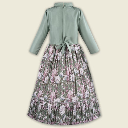 Girls Floral Print Satin Collared Casual Dress fe3444
