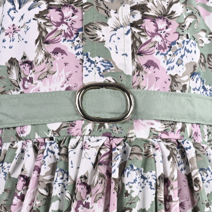Girls Floral Print Satin Collared Casual Dress fe3444