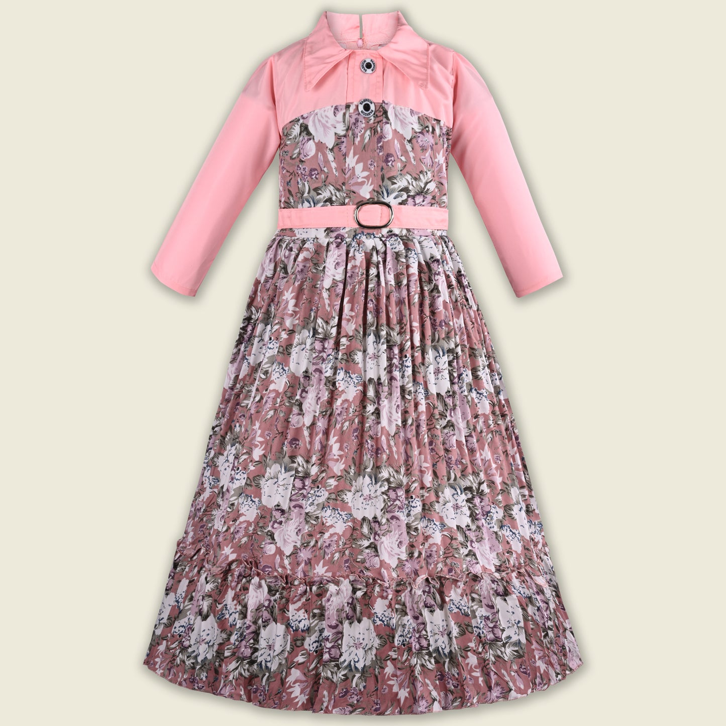 Girls Floral Print Satin Collared Casual Dress fe3444