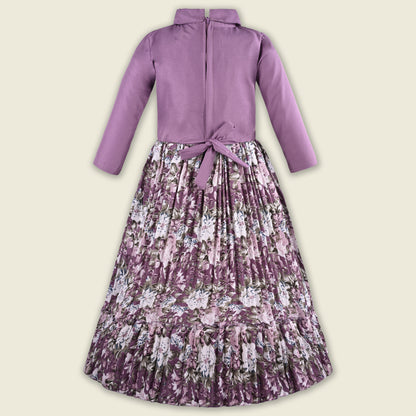 Girls Floral Print Satin Collared Casual Dress fe3444