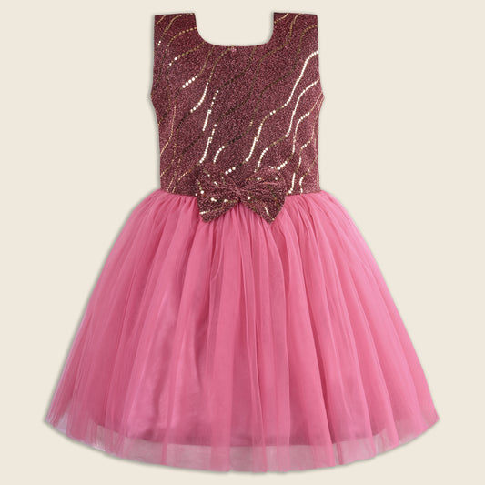 Girls Shimmery Bow Net Party Dress