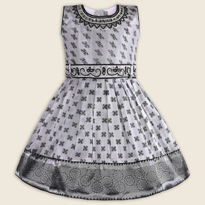 Girls Bead Embellished Woven Zari Border Ethnic Dress