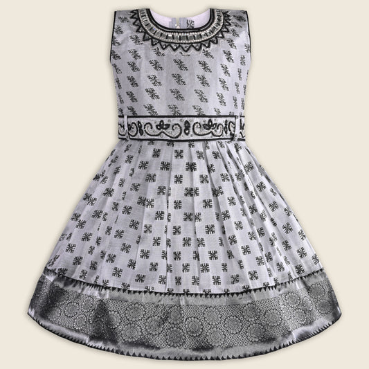 Girls Bead Embellished Woven Zari Border Ethnic Dress
