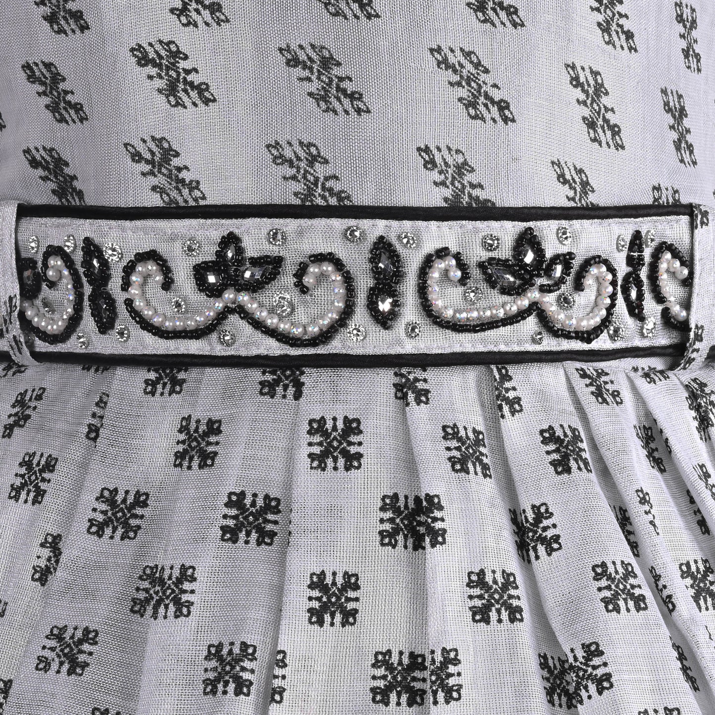 Girls Bead Embellished Woven Zari Border Ethnic Dress