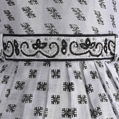 Girls Bead Embellished Woven Zari Border Ethnic Dress