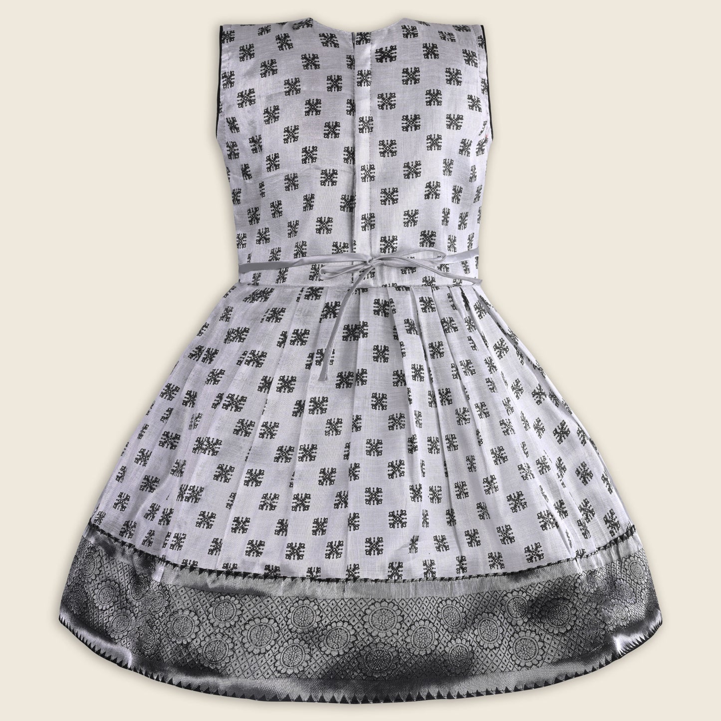 Girls Bead Embellished Woven Zari Border Ethnic Dress