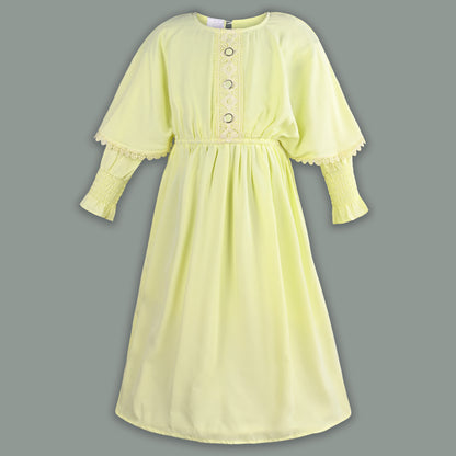 Girls Full Sleeve Rayon Casual Dress with Lace Detailing