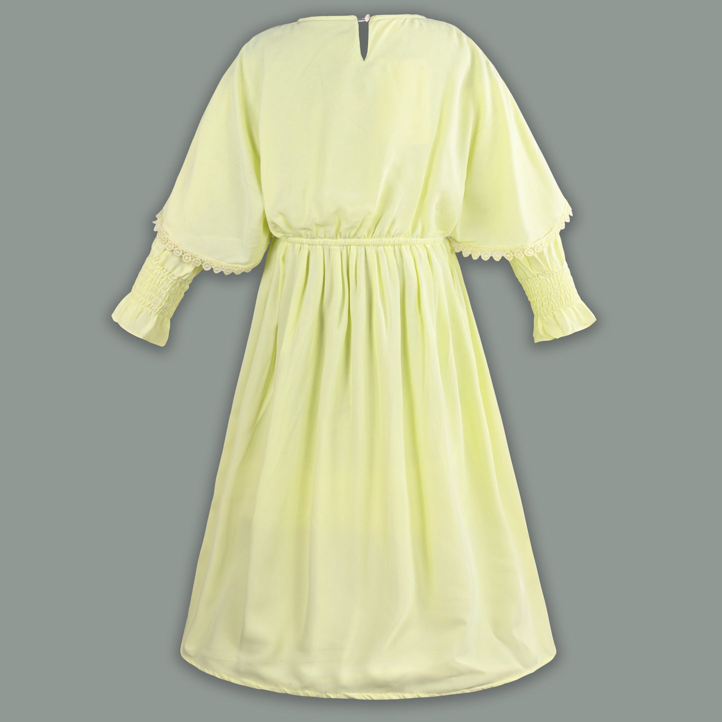 Girls Full Sleeve Rayon Casual Dress with Lace Detailing