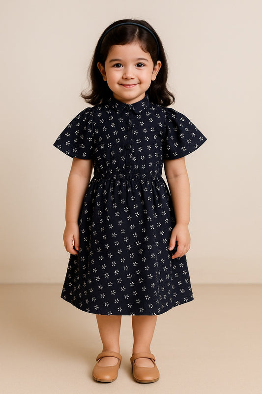 Girls Floral Print Georgette Casual Dress with Flared Sleeves