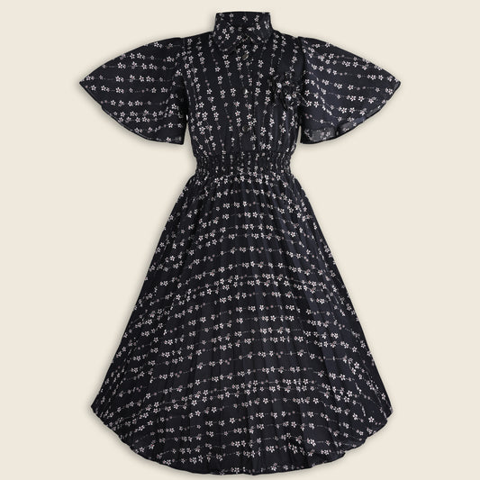 Girls Floral Print Georgette Casual Dress with Flared Sleeves