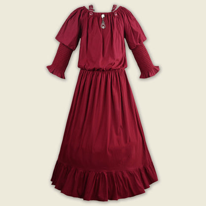 Girls Solid Off-Shoulder Tiered Casual Dress