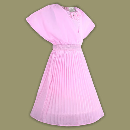 Girls Casual Dress with Flared Sleeves & Floral Detailing
