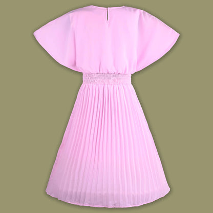 Girls Casual Dress with Flared Sleeves & Floral Detailing