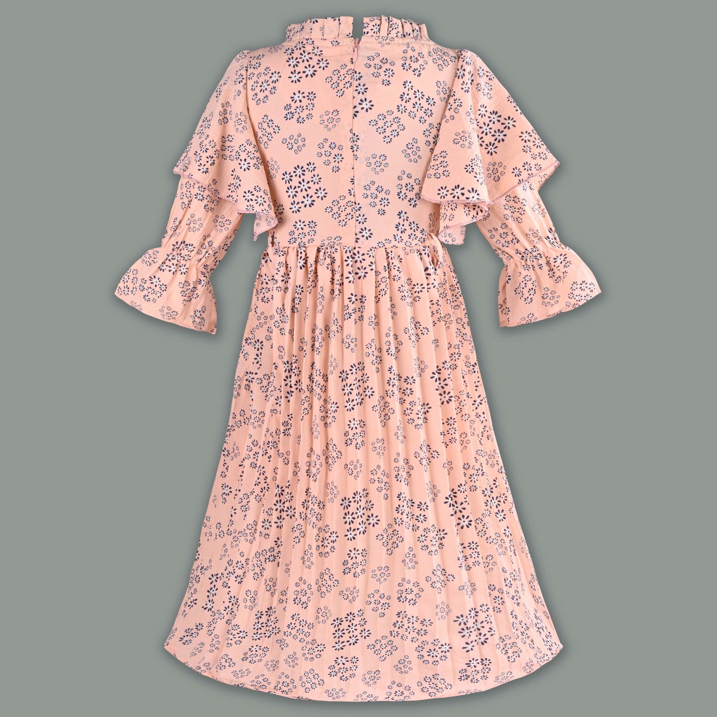 Girls Floral Applique Printed Flared Casual Dress
