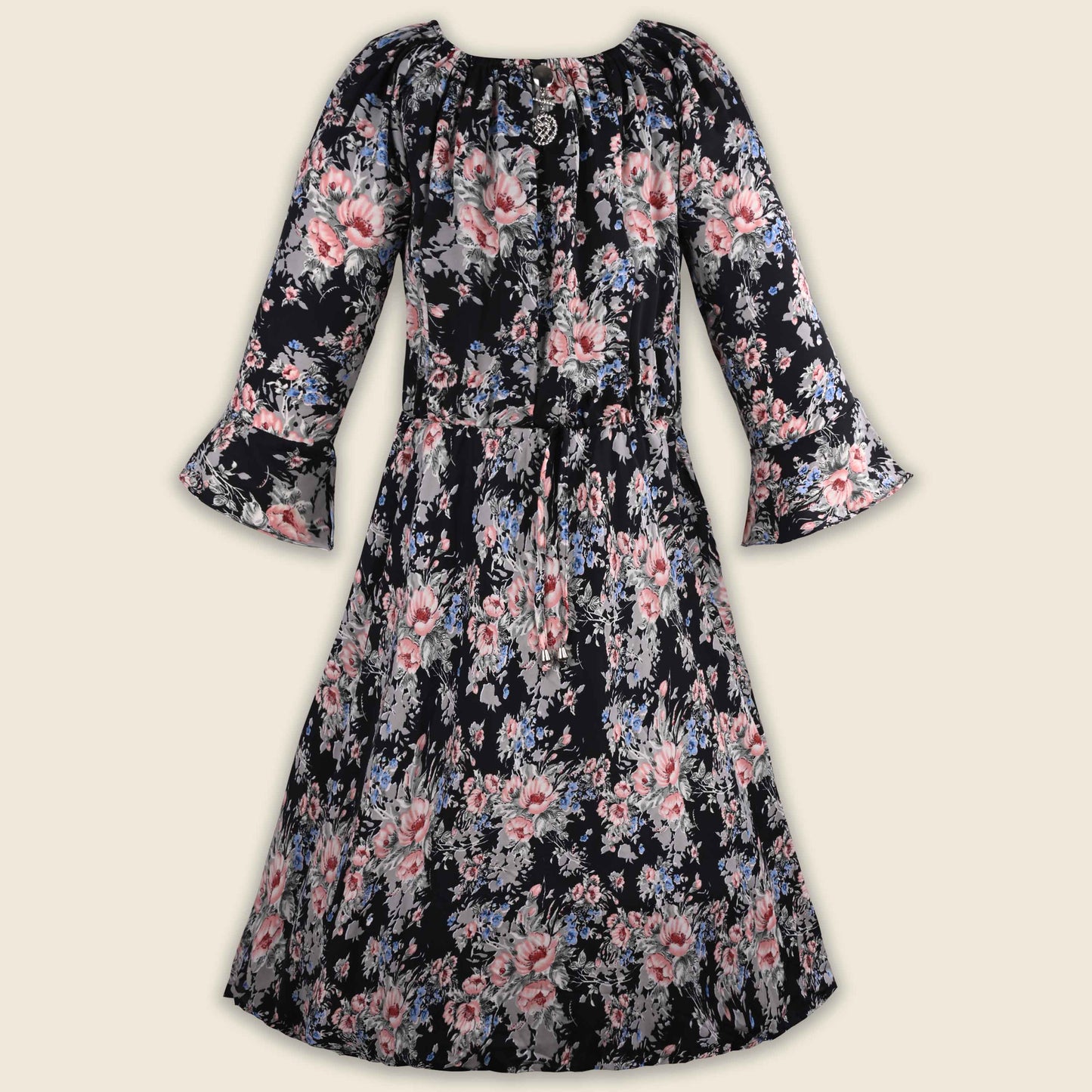 Girls Floral Printed Georgette Pleated Casual Dress