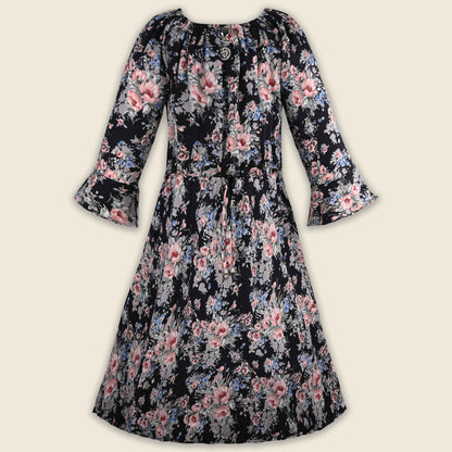 Girls Floral Printed Georgette Pleated Casual Dress