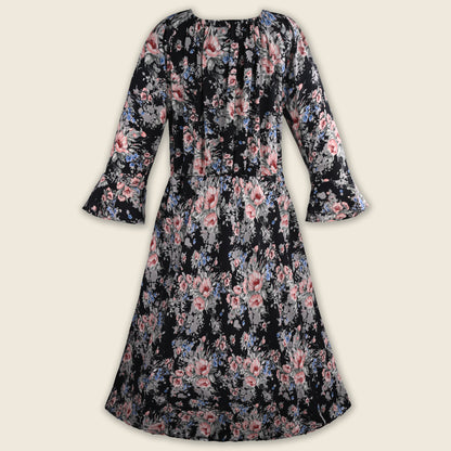 Girls Floral Printed Georgette Pleated Casual Dress