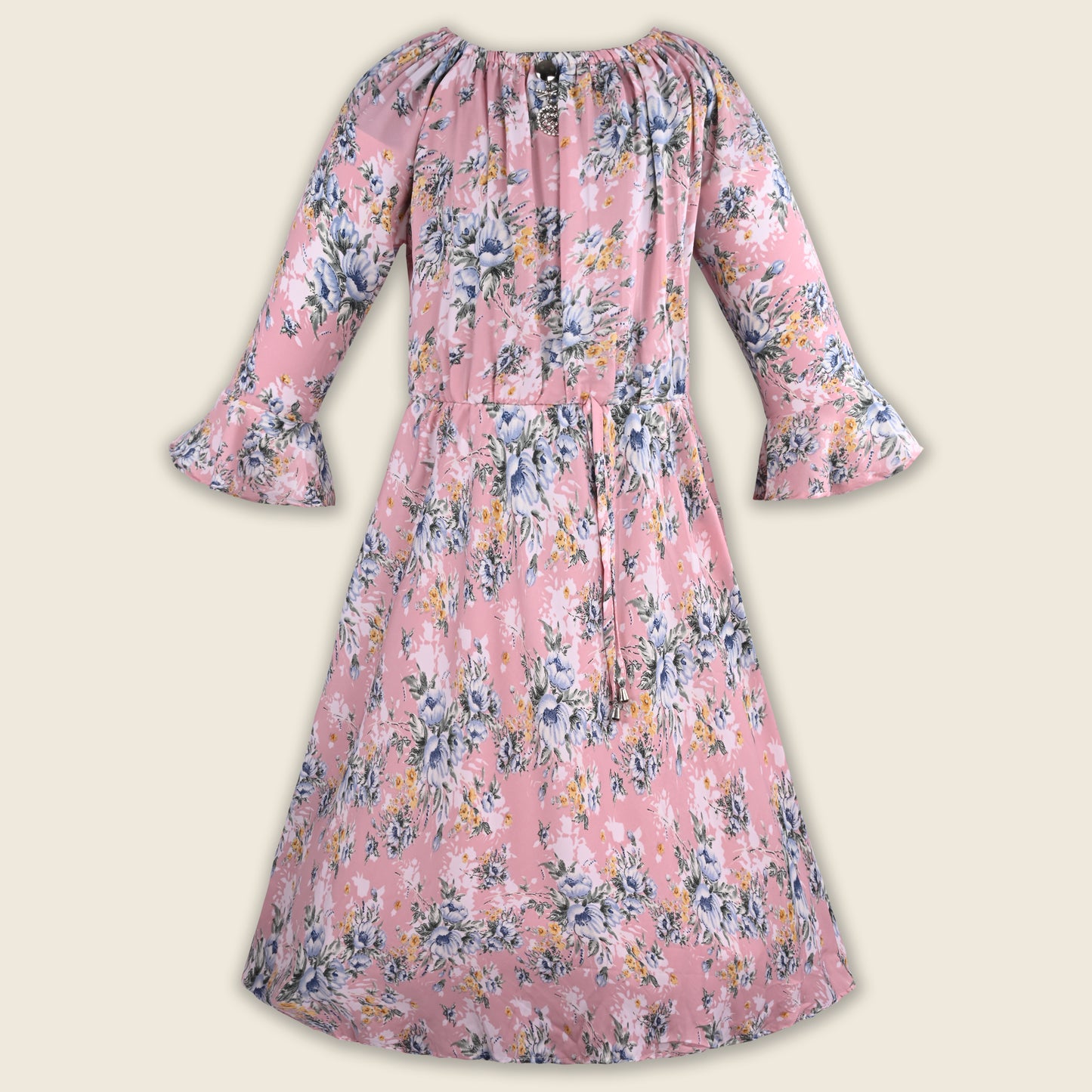 Girls Floral Printed Georgette Pleated Casual Dress