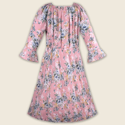 Girls Floral Printed Georgette Pleated Casual Dress