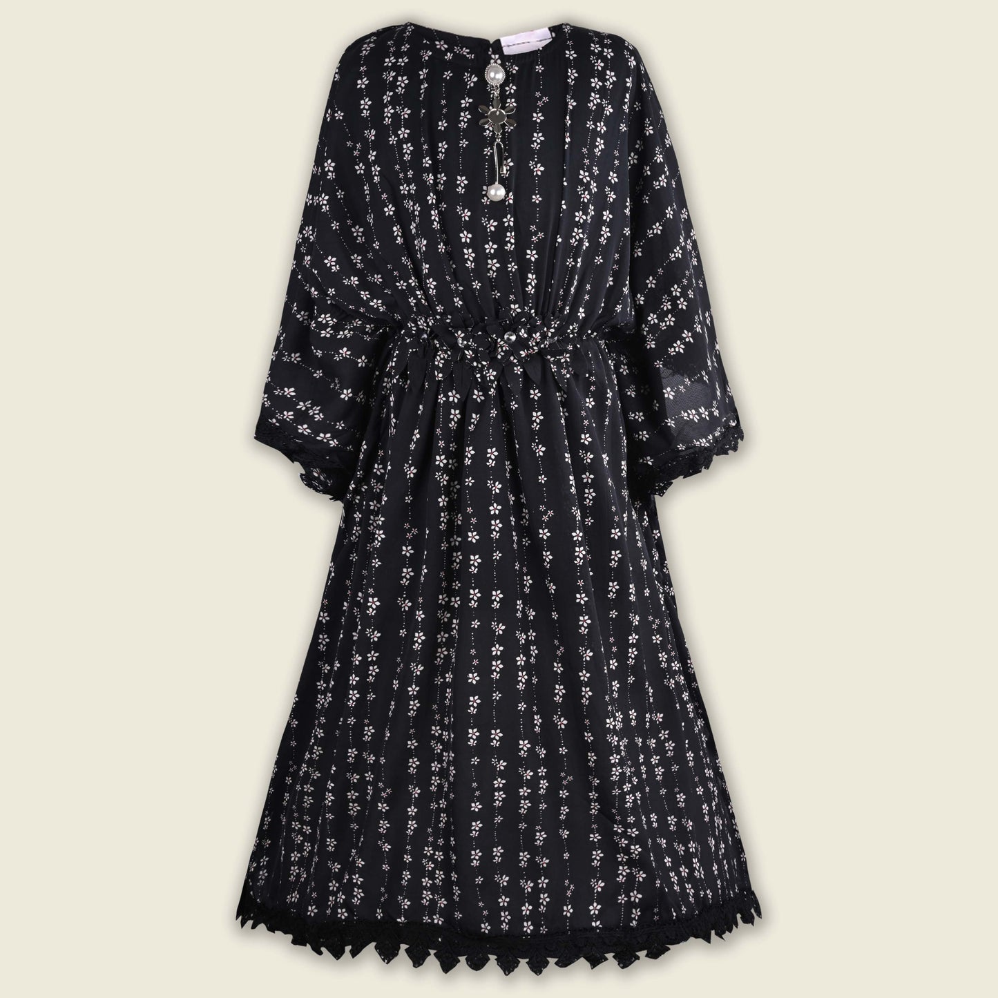 Girls Kaftan Style Casual Dress with Lace Embellishment fe3482
